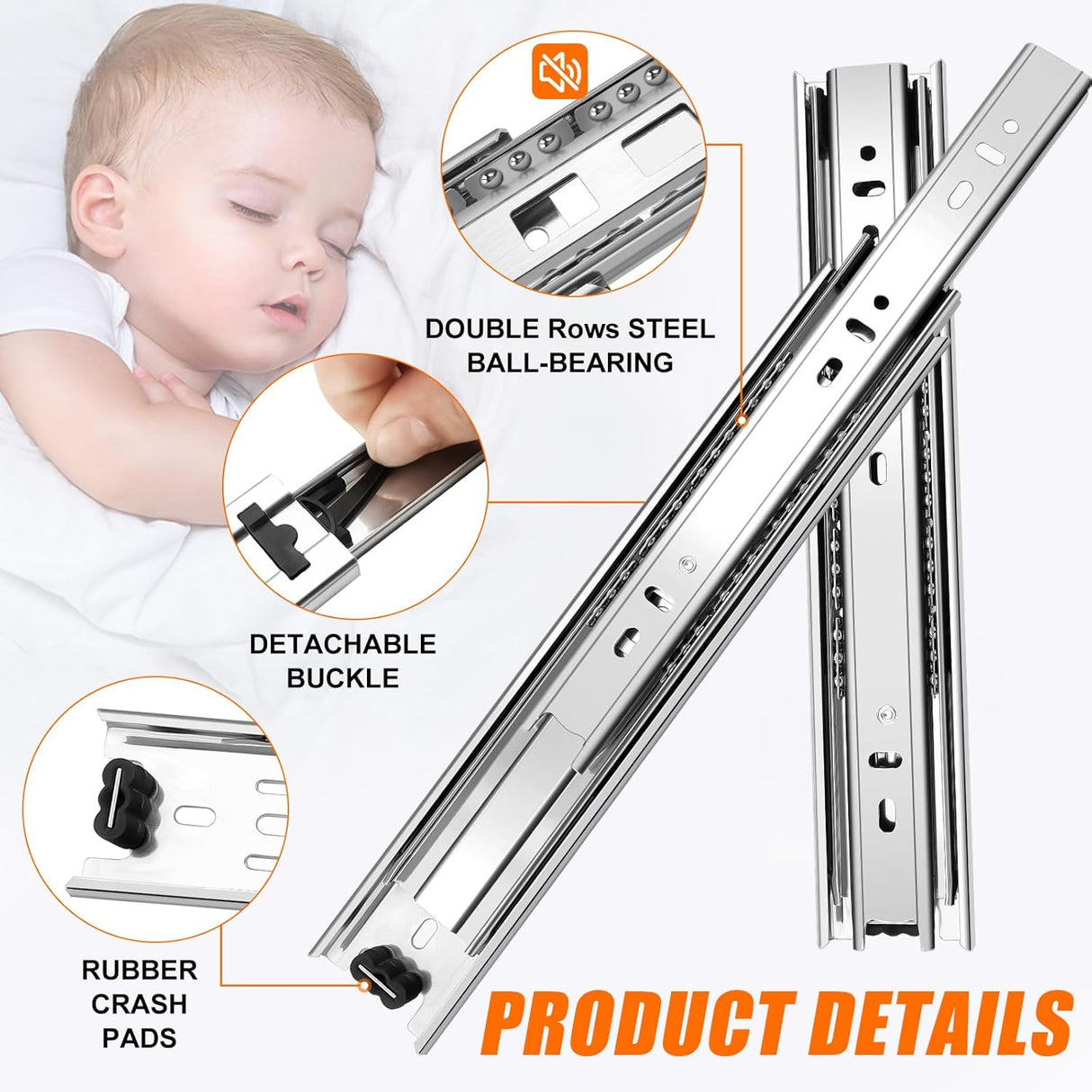 14 inch Drawer Slides 4 Pairs (8pcs) 3 fold Full Extension Side Mount Cabinet Drawer Glides 14" Silver Cabinet Rails for Dresser, Cabinet, Kitchen,Trash Can, Wardrobe 100 LB Capacity