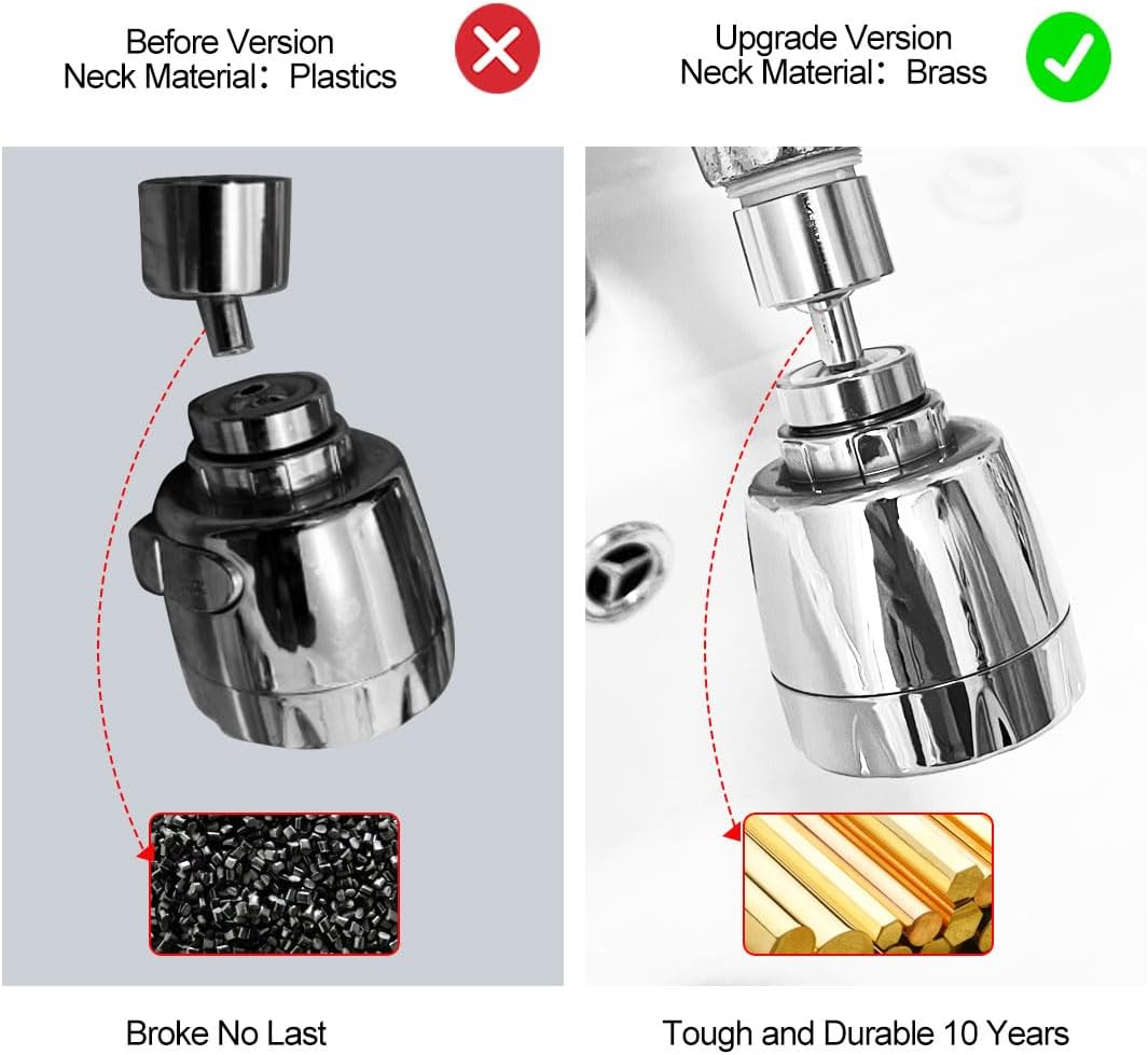 360° Swivel Kitchen Sink Faucet Aerator Faucet Sprayer Attachment Tap Aerator Faucet Nozzle Faucet Head 55/64'' Female Thread for Kitchen, Bathroom Faucet (Shorter Style 1PC,Adapter Included)