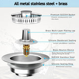 3-in-1 Kitchen Sink Drain Strainer Stopper, Upgraded Stainless Steel Sink Plug with Anti-Clog Filter Basket, Fits Standard 3-1/2 Inch Drain Hole, Pop Up Garbage Disposal Cover Food Catcher