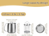 119oz 304 Stainless Steel Deep Fryer Pot with Basket & Strainer, Large Capacity Bacon Grease Container for Kitchen,Frying, Cooking, Camping,Oil Filter Container - Dishwasher Safe (119oz/3.5L/3.7Qt)