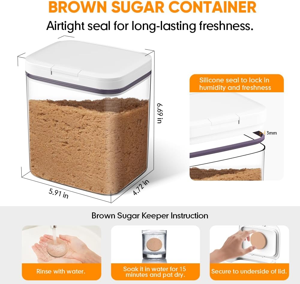 Brown Sugar Container Airtight, 2 Quart Brown Sugar Keeper Storage Container with Spoon