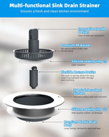 3 in 1 Kitchen Sink Drain Strainer and Stopper Combo, Chrome Stainless Steel Wraped Shell, Anti-Clogging Basket Strainer with Foldable Handle for US Standard 3-1/2" Drain