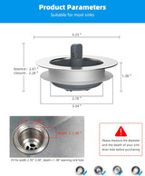 3 in 1 Kitchen Sink Drain Strainer and Stopper Combo, Chrome Stainless Steel Wraped Shell, Anti-Clogging Basket Strainer with Foldable Handle for US Standard 3-1/2" Drain