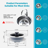 3 in 1 Kitchen Sink Drain Strainer, Stainless Steel Wrapped Shell Drain Stopper Combo, Pop Up Sink Stopper, Anti-Clogging Basket Strainer with Handle for US Standard 3-1/2" Drain
