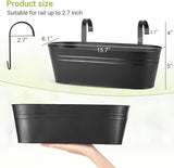3 Pcs Metal Hanging Flower Pots for Railing Fence Outdoor Planter 15.7 Inch Hanging Bucket Pots Countryside Window Flower Plant Holder with Detachable Hooks for Garden Yard Home Decor,Black