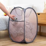 2 Pcs Popup Mesh Laundry Baskets, Collapsible and Portable Clothes Washing Laundry Hampers with Reinforced Carry Handles, Gray Clothes Hamper for Home, Travel, College Dorm