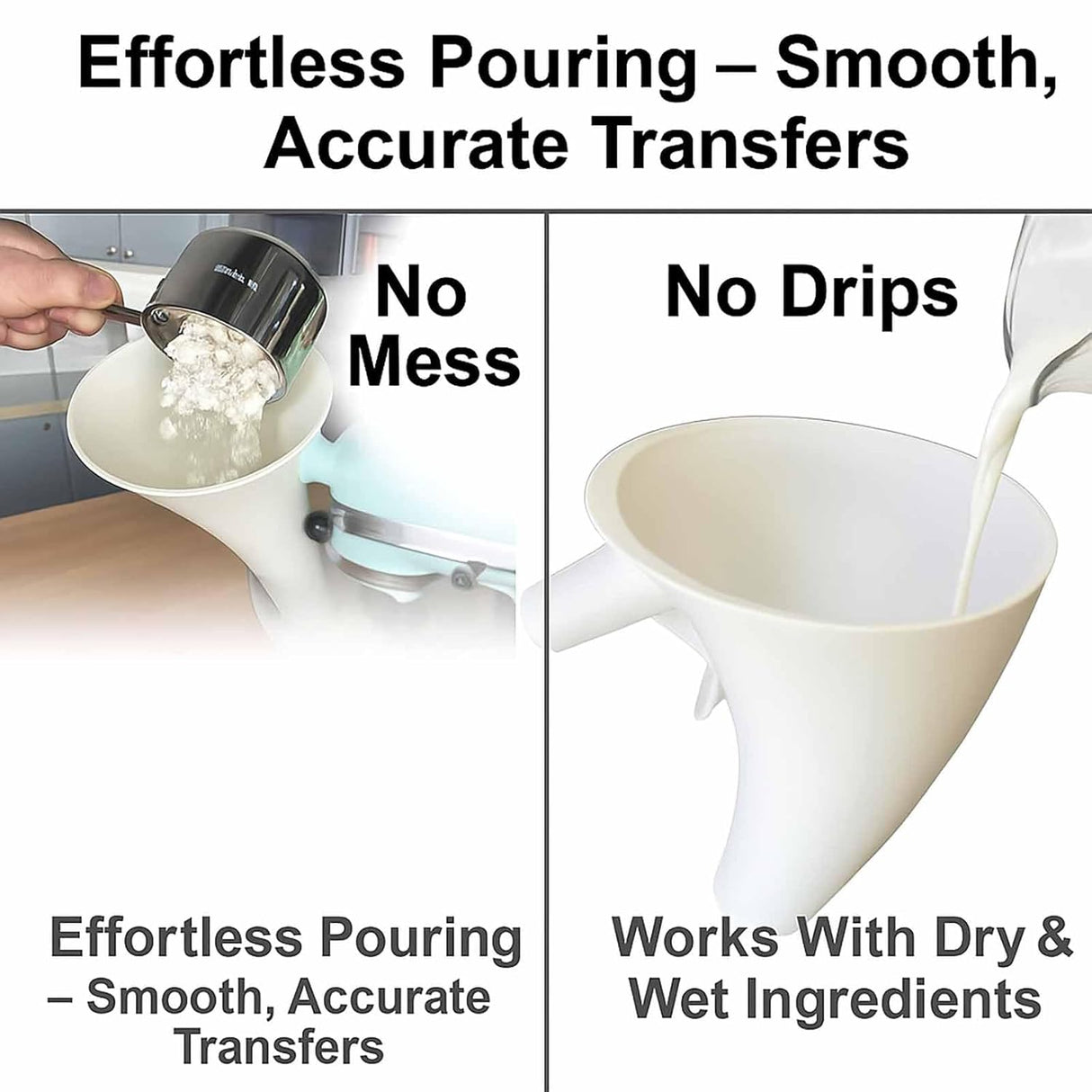 Funnel for Kitchen Aid Mixer, Kitchen Aid Accessories and Attachments, Pouring Chute for Kitchid Mixer, Fits Tilt-Head 4.5–5 Qt (KSM150), Durable Dishwasher-Safe Baking Tool