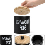 2 Pack Dishwasher Pod Container, Wood Tablet Holder with Lid, Round Laundry Pods Dispenser, Farmhouse Detergent Tin Organizer for Home Kitchen Cabinet Decor, Holds 25 pods