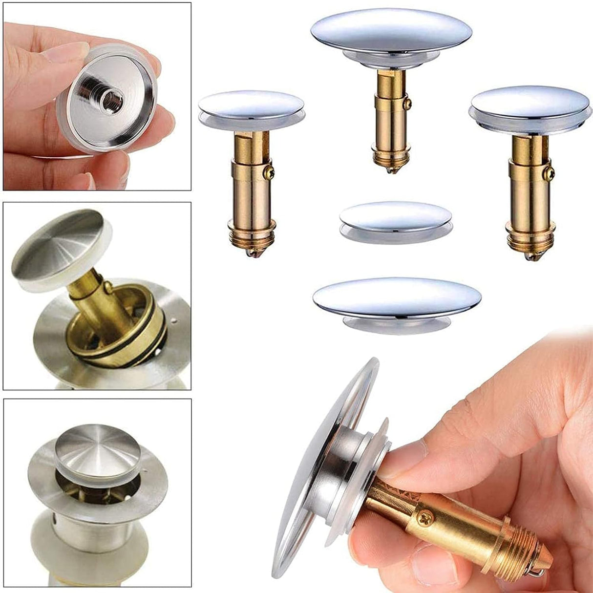 Pop-Up Click Clack Plug,66 mm Bathroom Basin Sink Button Drain,Suitable for Kitchen Bathroom Washbasin, Solid Brass Chrome Platedplug