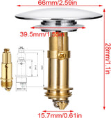 Pop-Up Click Clack Plug,66 mm Bathroom Basin Sink Button Drain,Suitable for Kitchen Bathroom Washbasin, Solid Brass Chrome Platedplug