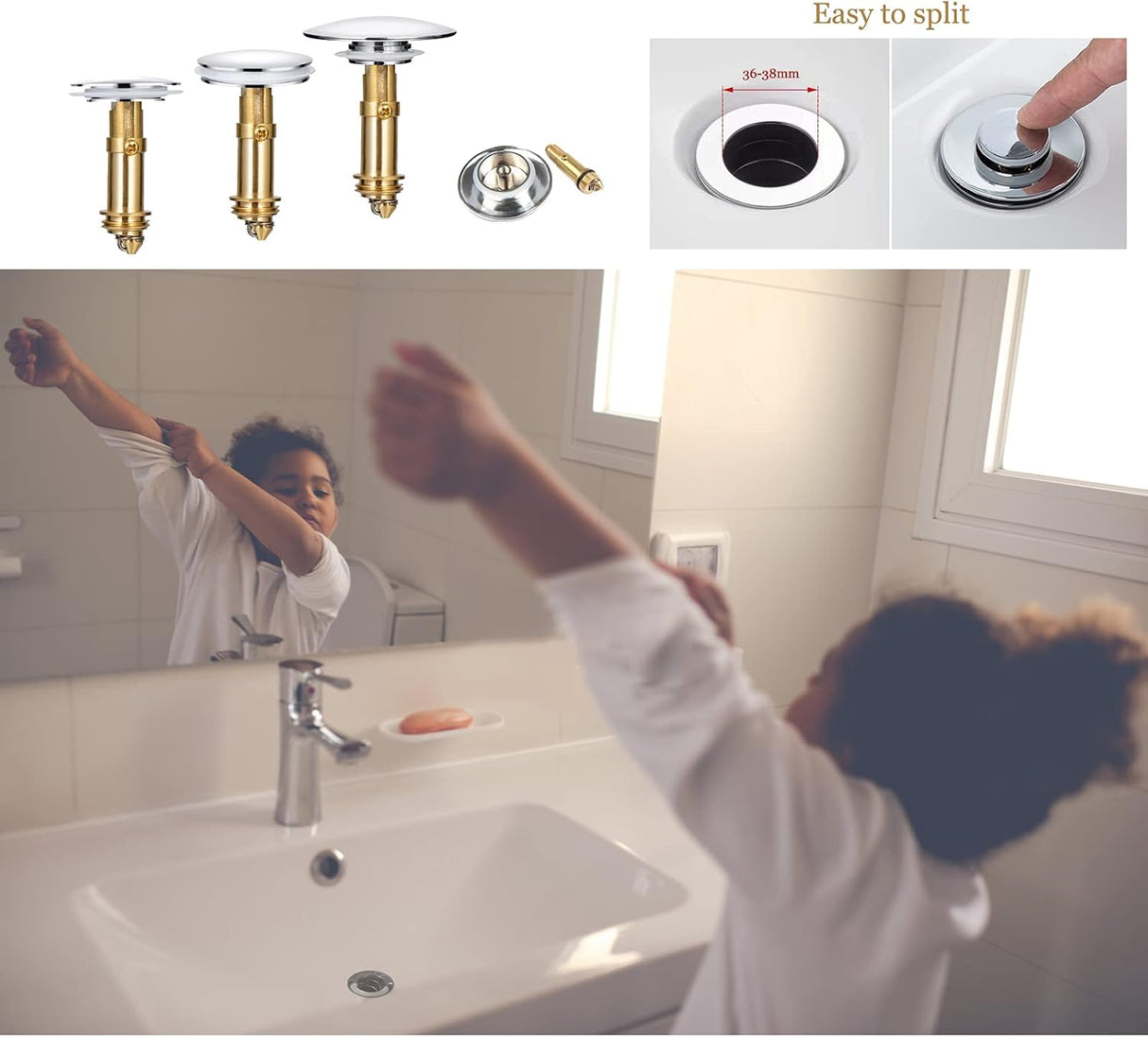 Pop-Up Click Clack Plug,66 mm Bathroom Basin Sink Button Drain,Suitable for Kitchen Bathroom Washbasin, Solid Brass Chrome Platedplug