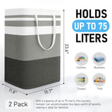 Freestanding Laundry Basket Collapsible Laundry Hamper 2-Pack Large Clothes Storage Bin Foldable Laundry Baskets for Bedroom, Bathroom, Laundry Room
