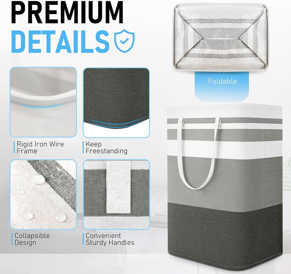Freestanding Laundry Basket Collapsible Laundry Hamper 2-Pack Large Clothes Storage Bin Foldable Laundry Baskets for Bedroom, Bathroom, Laundry Room