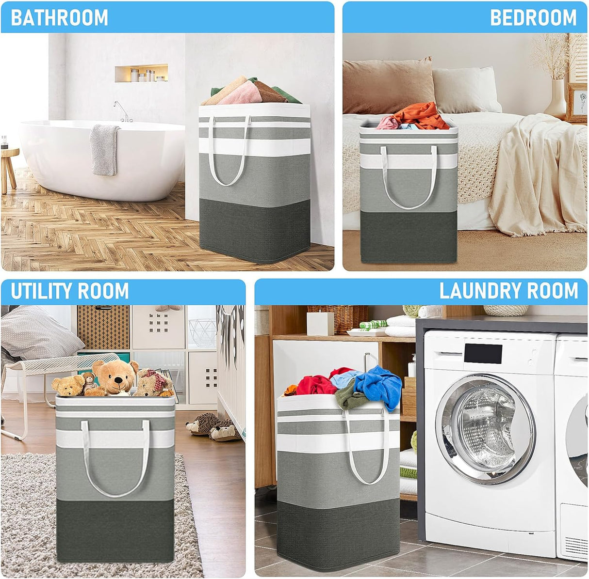 Freestanding Laundry Basket Collapsible Laundry Hamper 2-Pack Large Clothes Storage Bin Foldable Laundry Baskets for Bedroom, Bathroom, Laundry Room