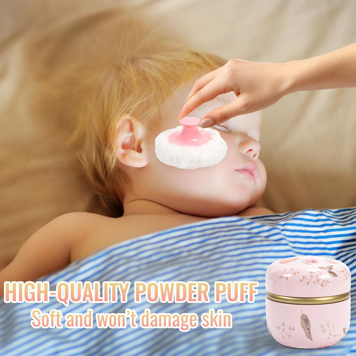 Dusting Boby Powder Puffs and Container for Women Baby, 3.15in Portable Soft Dusting Powder Container with Puff for Home Travel (Pink)