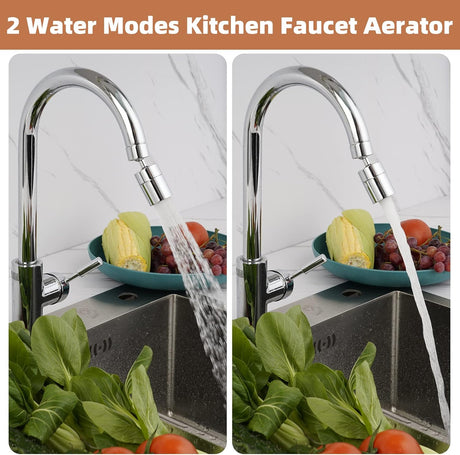 Kitchen Sink Faucet Aerator Solid Brass - Big Angle Swivel Faucet Aerator Dual-Function 2 Sprayer Kitchen Faucet Attachment Swivel Sprayer- 360-Degree Swivel - Polished Chrome/ 1.8GPM
