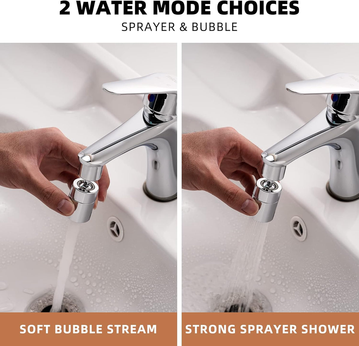 Kitchen Sink Faucet Aerator Solid Brass - Big Angle Swivel Faucet Aerator Dual-Function 2 Sprayer Kitchen Faucet Attachment Swivel Sprayer- 360-Degree Swivel - Polished Chrome/ 1.8GPM