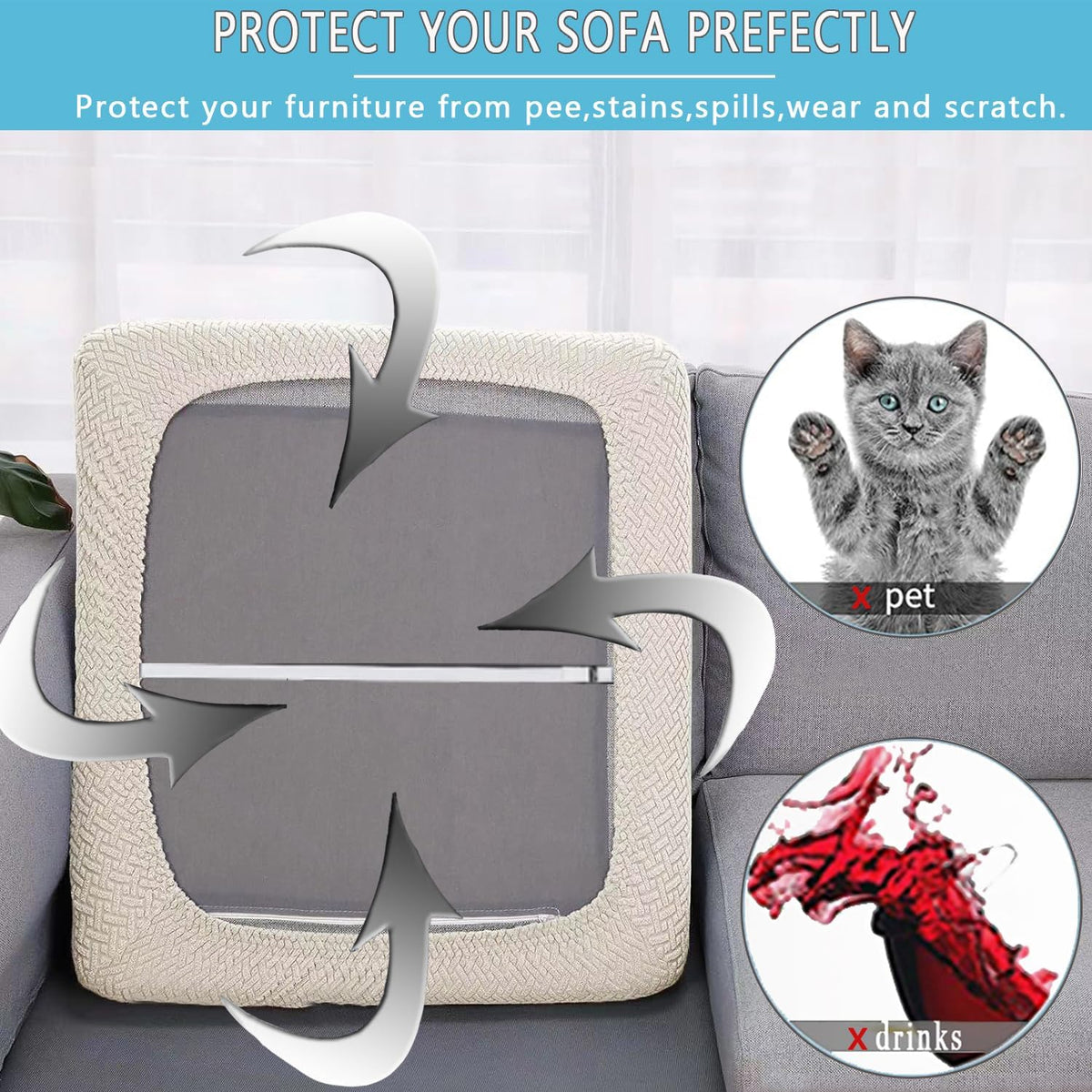 Outdoor Waterproof Couch Cushion Covers, Stretch Individual Patio Chair Cushion Outdoor Seat Cushion Pad Replacement Sofa Cushion Protector Sofa Slipcover (Cream, 2Pcs)