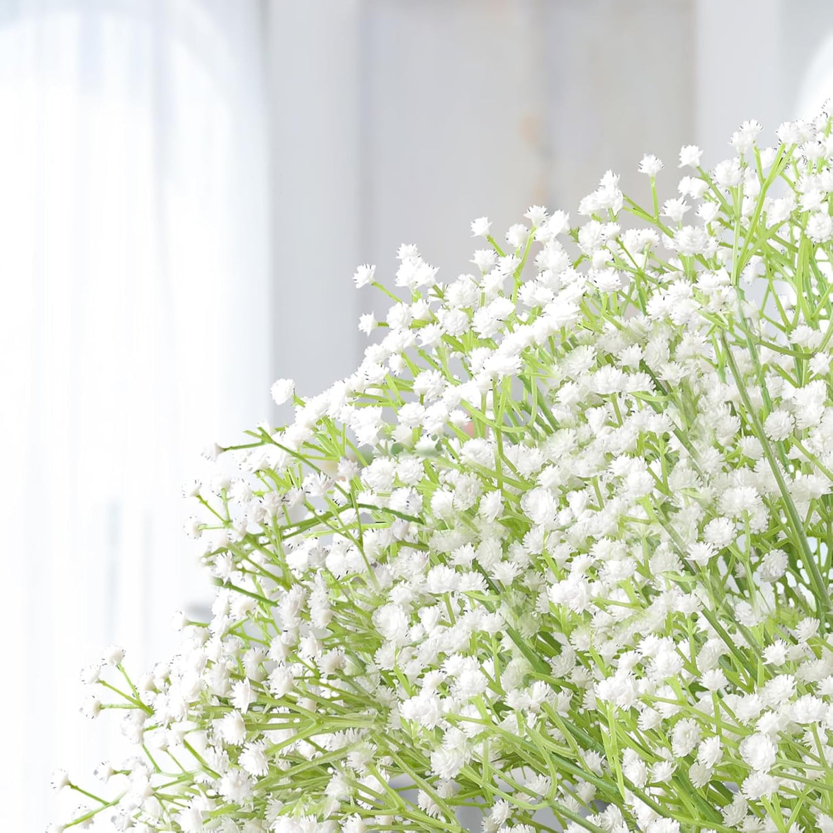10Pcs Artificial Baby Breath Flowers White with Long Stem, Real Touch Silk Gypsophila Bouquets Bulk for Wedding, DIY Floral Arrangements, Home & Office Decor, Party Centerpieces, White