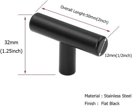 (50 Pack) Cabinet Knob Black Stainless Steel Drawer Knobs - HD201BK Matte Black Kitchen Cabinet Hardware