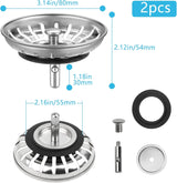 2 Pack Kitchen Sink Strainer, Stainless Steel Sink Drain Stopper, 3.15 Inch/8cm Sink Plug