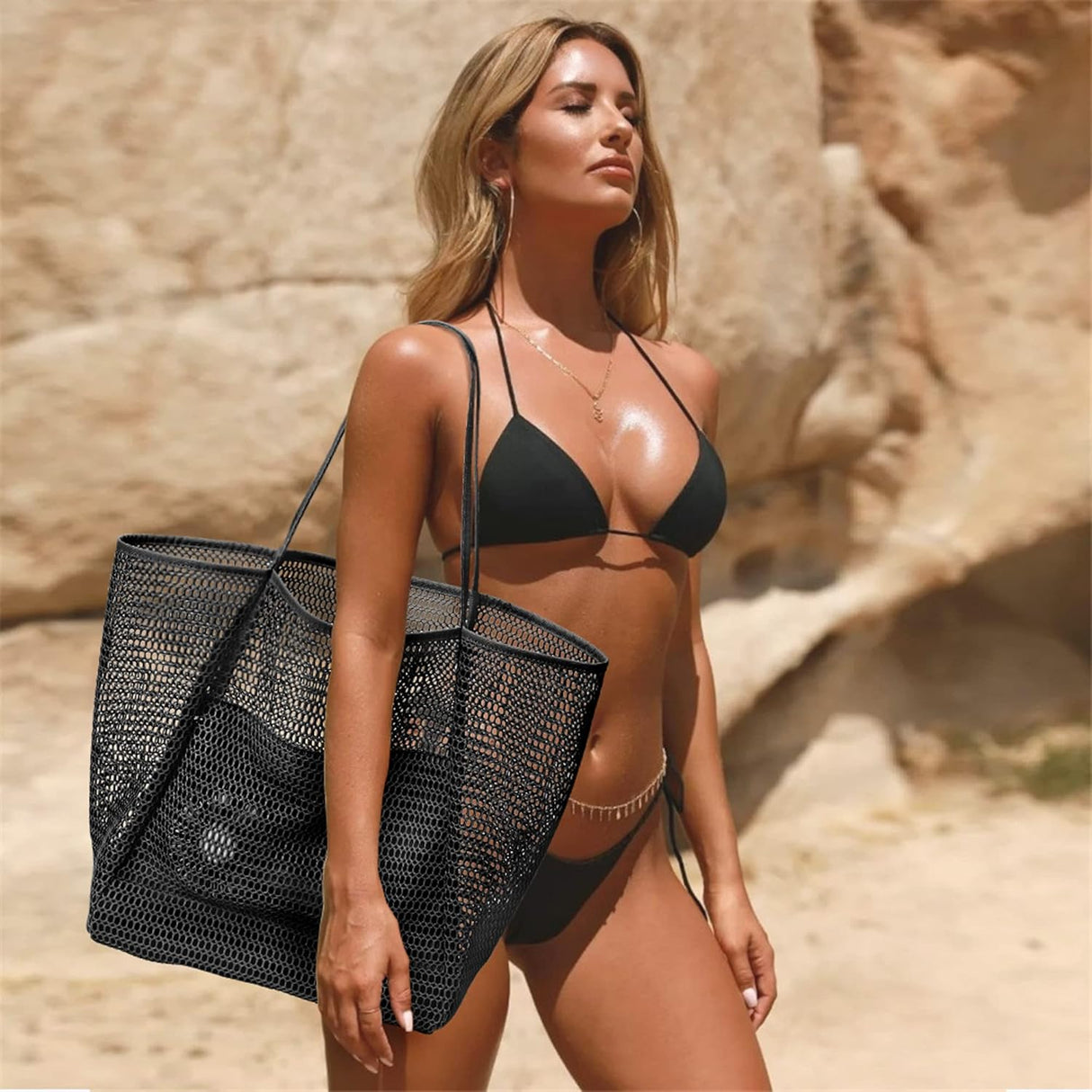 Oversized Beach Tote Bag, Semi Mesh Tote Bag Foldable MAX 35L Laundry Tote Bag For Beach Picnic Laundry Vacation