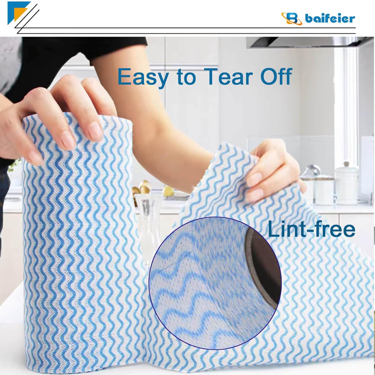 200 Counts Dish Cloths Kitchen Reusable, Disposable Cleaning Towels and Dish Cloths, Cleaning Rags Wipes Disposable,100 Count/Roll, Blue