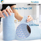200 Counts Dish Cloths Kitchen Reusable, Disposable Cleaning Towels and Dish Cloths, Cleaning Rags Wipes Disposable,100 Count/Roll, Blue