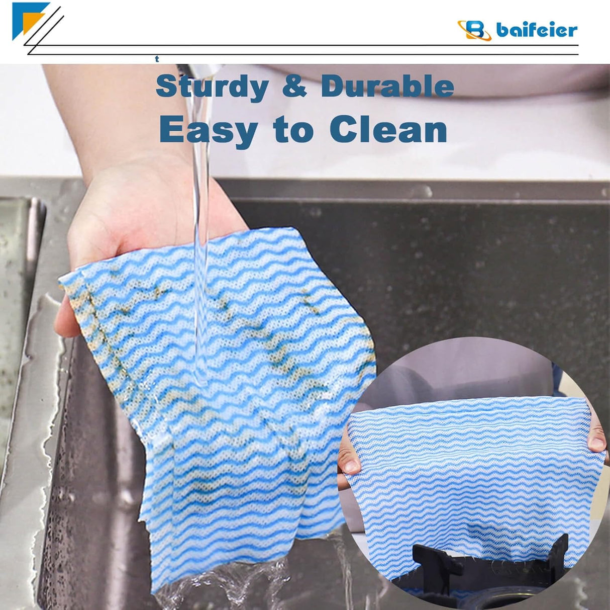 200 Counts Dish Cloths Kitchen Reusable, Disposable Cleaning Towels and Dish Cloths, Cleaning Rags Wipes Disposable,100 Count/Roll, Blue