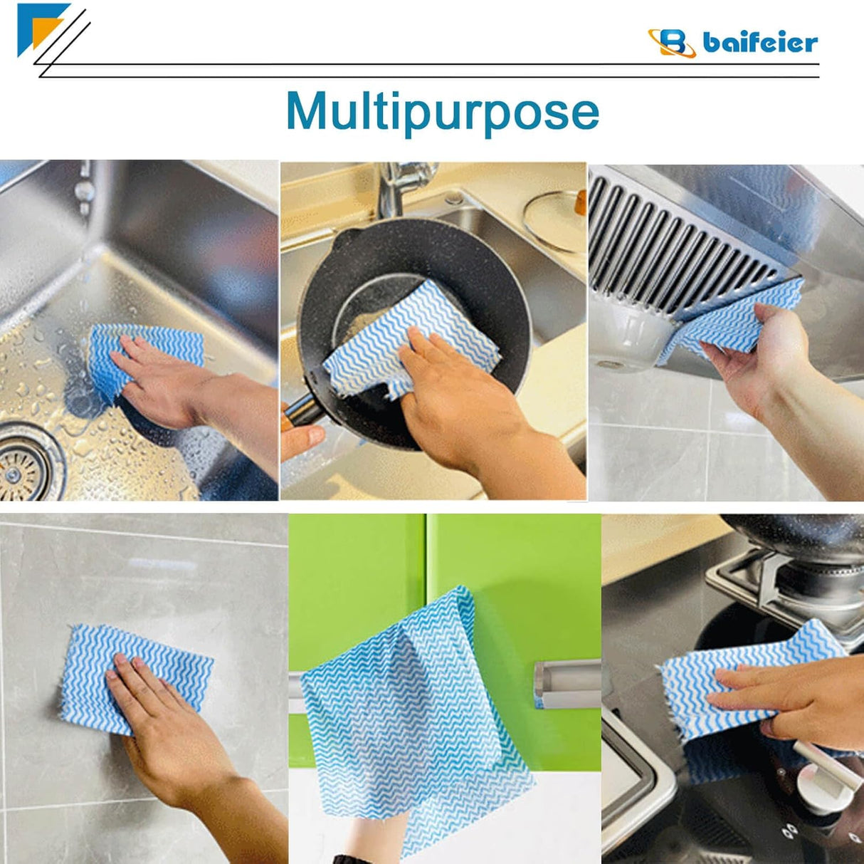 200 Counts Dish Cloths Kitchen Reusable, Disposable Cleaning Towels and Dish Cloths, Cleaning Rags Wipes Disposable,100 Count/Roll, Blue