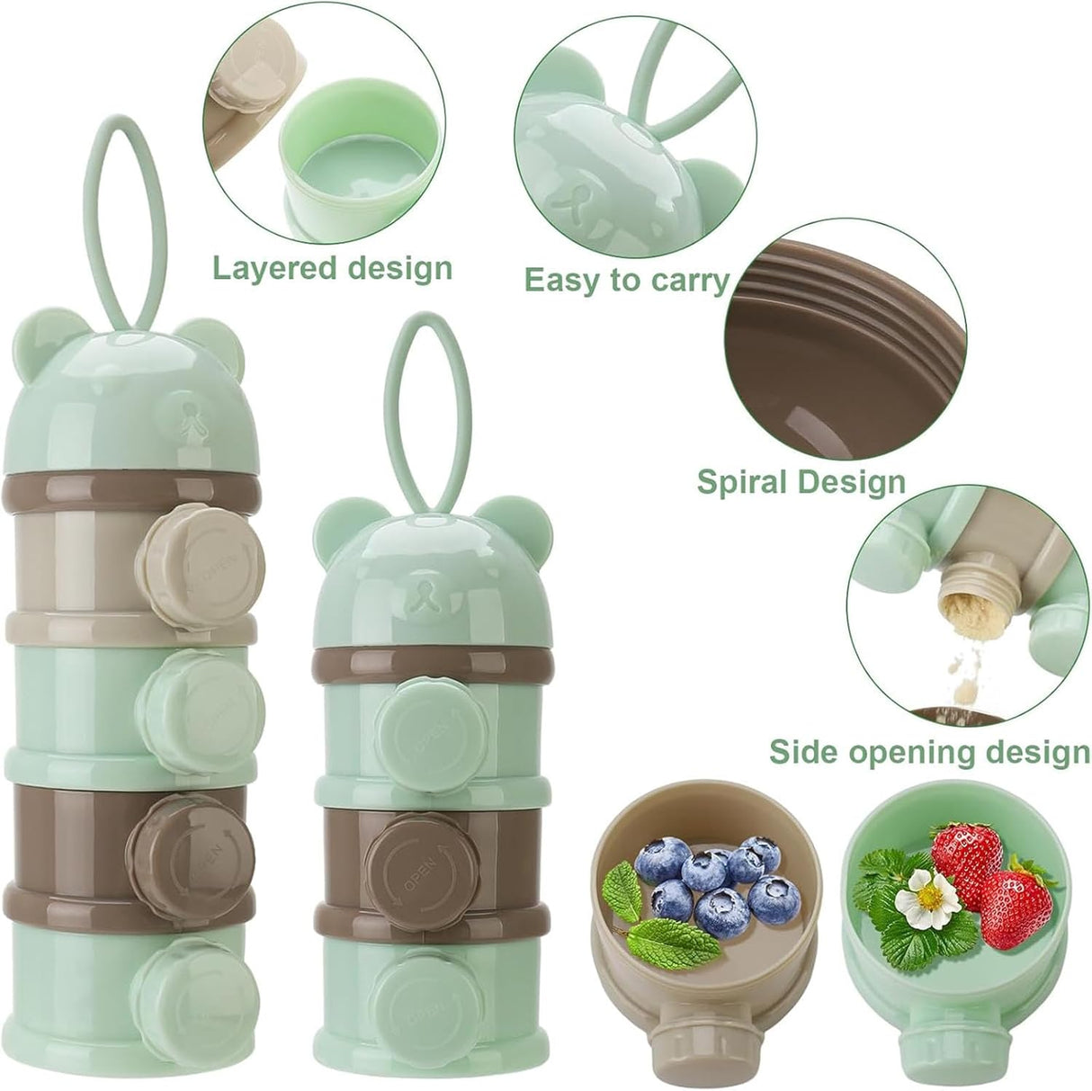 2 PCS 4 Layers Baby Milk Powder Dispenser, Milk Powder Pots,Food Storage Tank, Candy Storage Tank, Formula Dispenser Portable Milk Powder Formula Dispenser Container Pot Box Milk Cans Snack Storage