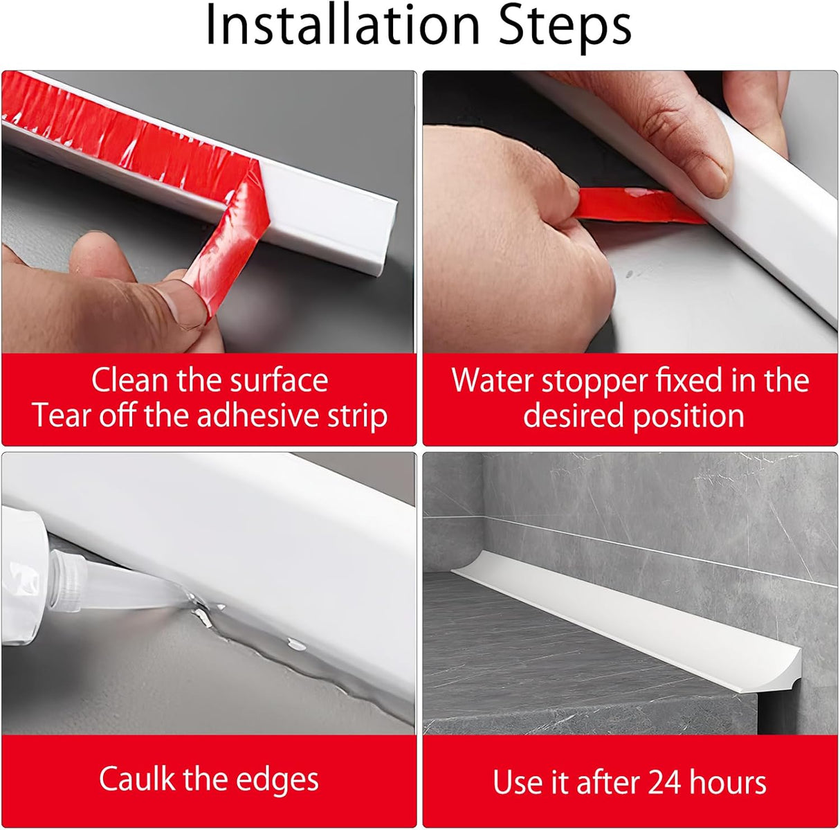 98 Inch Water Barrier for Sink,Silicone Shower Water Barrier Threshold Water Dam Self Adhesive Sealant Strip Bottom Seal Strip Corner Shower Water Guard for Bathroom Floor Bathtub Kitchen Countertop