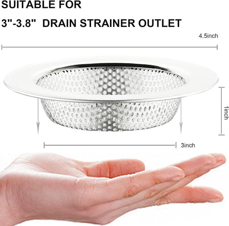 Kitchen Sink Strainer Stainless Steel,  Kitchen Sink Drain Strainer, Sink Strainers for Kitchen Sinks with Large Wide Rim 4.5" Diameter (2 Pack)