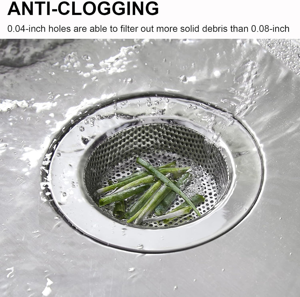 Kitchen Sink Strainer Stainless Steel,  Kitchen Sink Drain Strainer, Sink Strainers for Kitchen Sinks with Large Wide Rim 4.5" Diameter (2 Pack)
