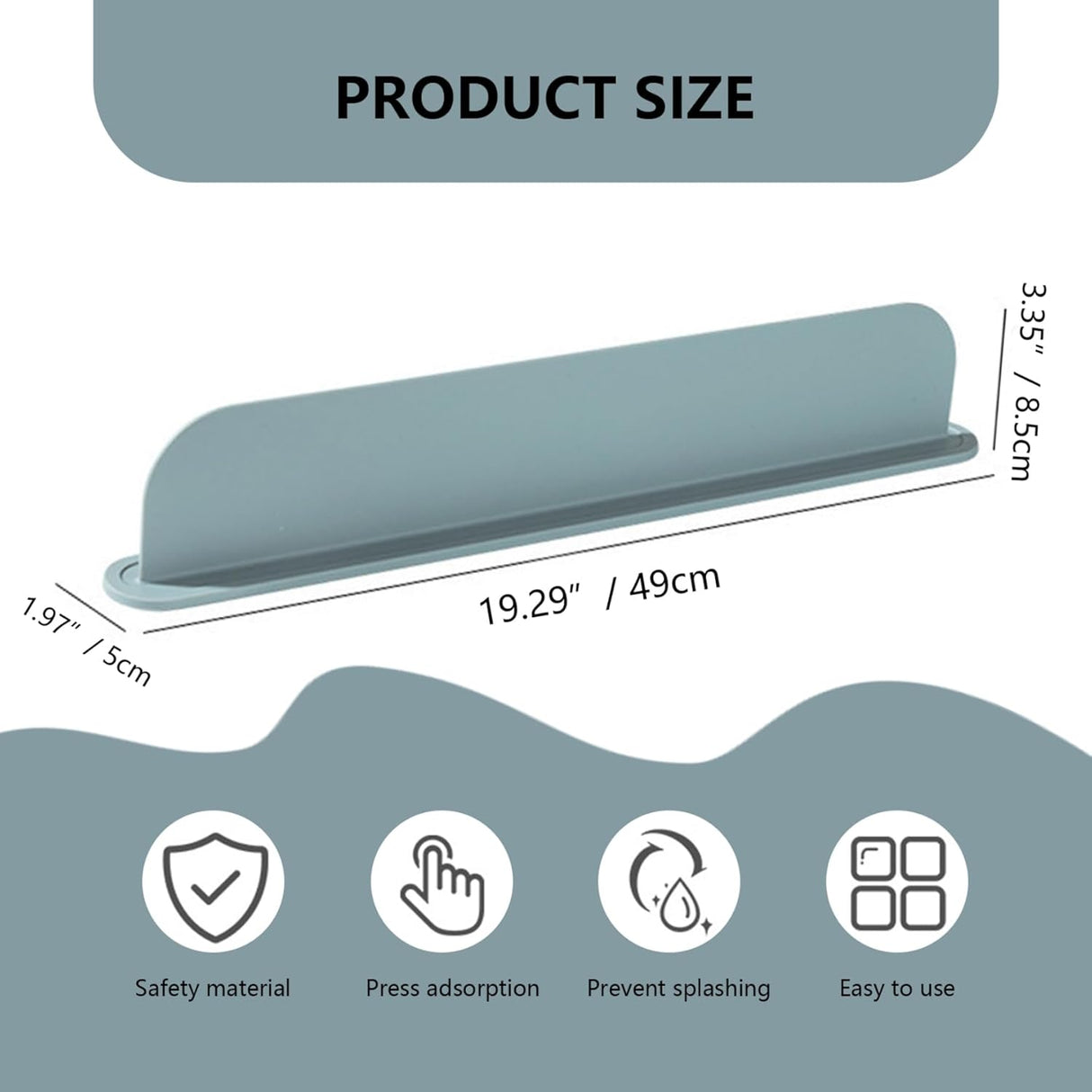 Sink Splash Guard, Safe Silicone Sink Splash Guard, Non-Slip Sink Water Splash Guard with Suction Cup Base, Reusable Sink Splash Guard Behind Faucet for Kitchen Sink, Sink Water Splash Guard