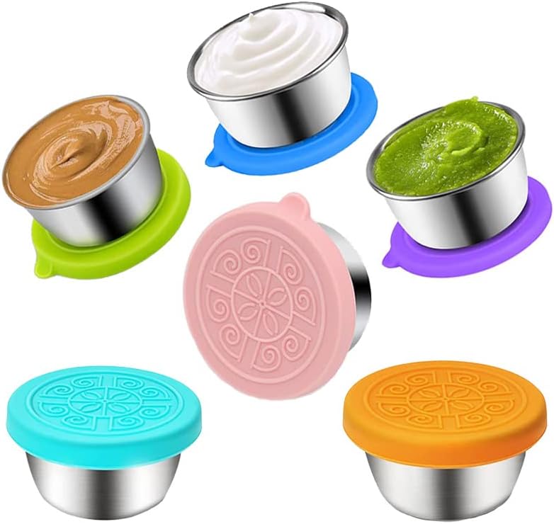 6Pcs Salad Dressing Container Sets,Reusable Salad Container Small Containers with Lids for Lunch Stainless Steel Condiment Cup Leakproof Dipping Sauce Cups 1.7 oz Small Containers for Picnic Travel