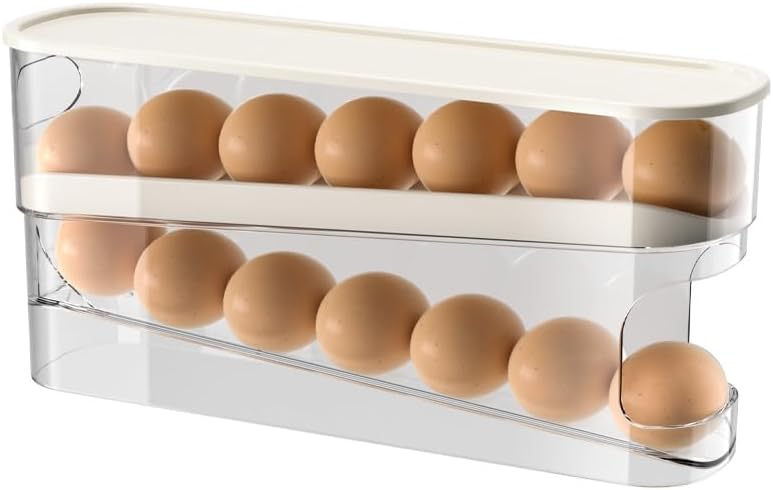 Egg Storage for Fridge, Space-Saving Rolling Eggs Dispenser for Refrigerator Storage, Made of Sturdy, Clear PTE Material, Holds 12 Large Eggs