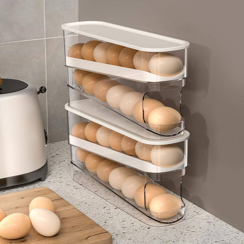 Egg Storage for Fridge, Space-Saving Rolling Eggs Dispenser for Refrigerator Storage, Made of Sturdy, Clear PTE Material, Holds 12 Large Eggs