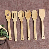 6 Piece Wooden Cooking Utensils, Natural Bamboo Nonstick Kitchen Spoons Spatula Sets for Cooking