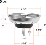 2 Pack - Kitchen Sink Strainer and Stopper Combo Basket Replacement for Standard 3-1/2 inch Drain, Stainless Steel Basket with Plastic Knob, Rubber Stopper Bottom -