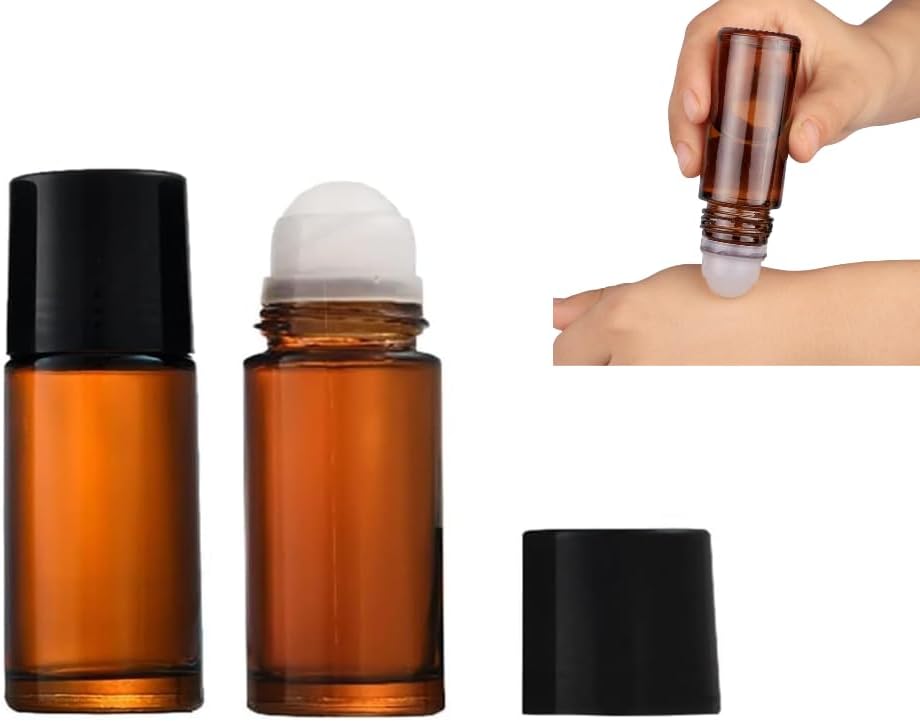 2Pcs Brown 50ml Glass Essential Oil Roller Bottles,Large Empty Roller Bottles Refillable,Deodorant Bottle Containers Rollerball for Fragrance Refillable Containers Accessories
