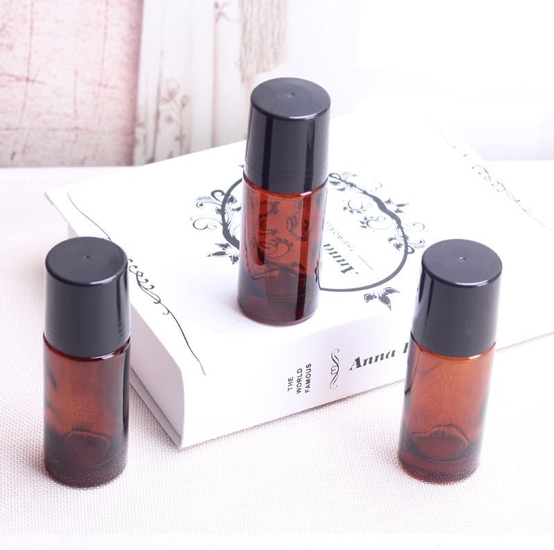 2Pcs Brown 50ml Glass Essential Oil Roller Bottles,Large Empty Roller Bottles Refillable,Deodorant Bottle Containers Rollerball for Fragrance Refillable Containers Accessories