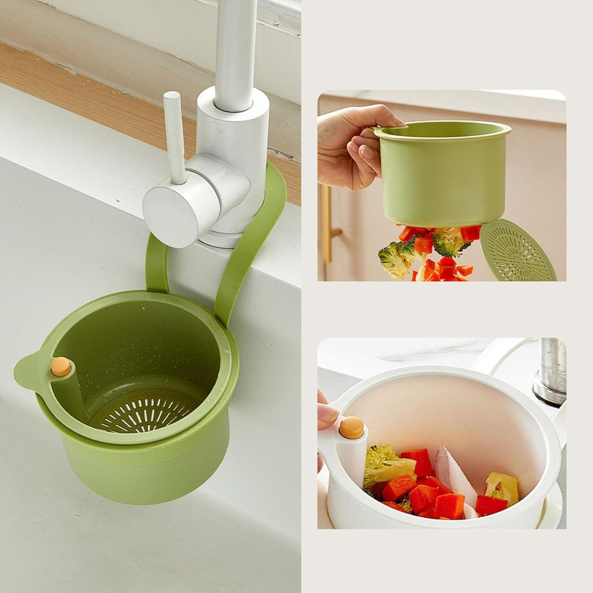 Kitchen Sink Strainer Basket, Faucet Hanging Filter Basket, 2025 Kitchen Sink Food Waste Catcher Faucet Hanging, Sink Trash Catcher for Garbage Leftovers (Green)
