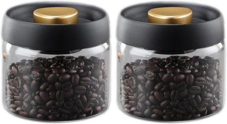 Airtight Borosilicate Glass Coffee Bean Storage Container with Vacuum Sealed Lid, 2pcs Food Storage Jars for Dry Goods, Coffee Bar Necessity