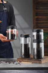 Airtight Borosilicate Glass Coffee Bean Storage Container with Vacuum Sealed Lid, 2pcs Food Storage Jars for Dry Goods, Coffee Bar Necessity