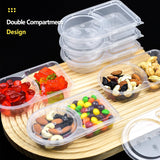2 Compartment Snack Containers with Lids, Small Reusable Plastic Clear Snack Containers for School, Home, Fridge, Veggie Dip, Lunch, Cheese and Crackers (30)