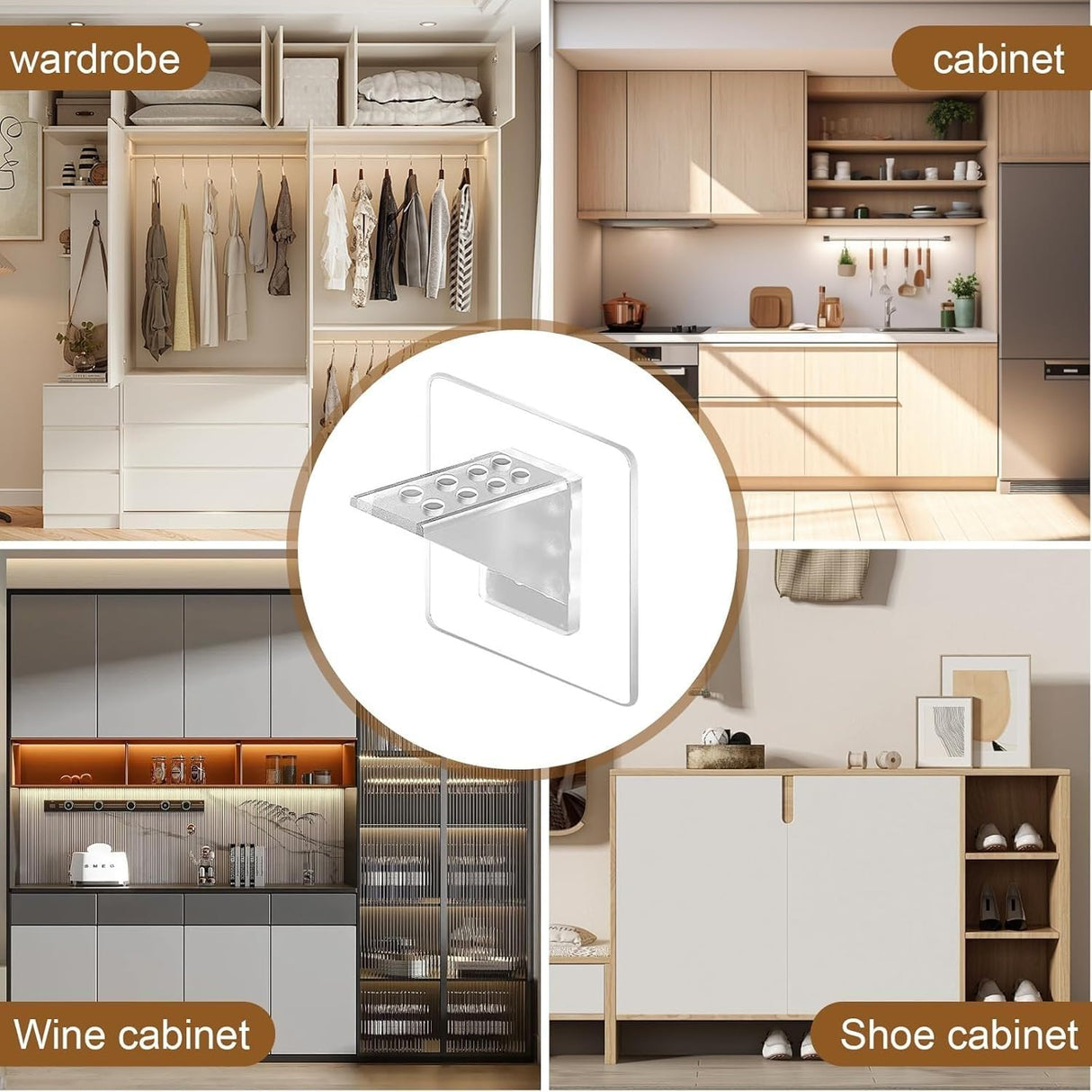 12Pcs Punch Free Shelf Support Peg，Self Adhesive Support Shelf Bracket，Strong Load Bearing for Shelves Kitchen Cabinet Book Closet,Solid Shelf Bearing 15kg