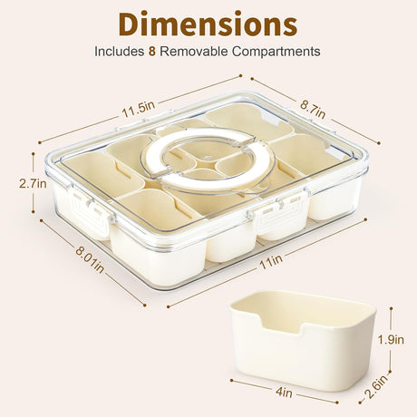 Snackle Box Container,Divided Clear Snack Box Serving Tray with Lid and Handle,8 Compartments Snack Tray,Portable Travel Snack Container,Perfect for Party, Travel, & Picniccnic（1 Pack）