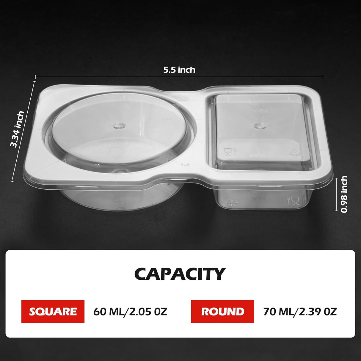 20 Set Reusable Snack Containers, 2-Compartment Dipping Containers with Lid for Refrigeration, Portion Control, Outdoor Takeaway Sauce Dip Case