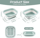 1.5 Gal (5.5L) Collapsible Dish Basin with Drain Basket Colanders, Multiuse Double-Layer Foldable Strainers Sink Tub, Wash Pan, Plastic Tubs, Dishpan, Kitchen Sink, Green -